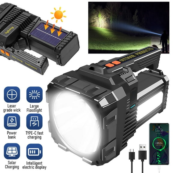 Rechargeable Flashlight,DFITO Solar LED Spotlight Flashlight 4500 Capacity 1200LM 20h Ultra-Long Standby Camping Flashlight Waterproof with USB Output as a Power Bank