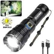 Rechargeable Flashlight High Lumens, 120000 Lumens XHP70.2 Super Bright Powerful Tactical LED Flashlights, Zoomable, 5 Modes, Waterproof Flashlight for Emergencies, Hiking, Camping