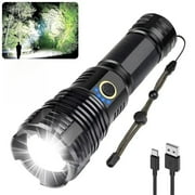 Rechargeable Flashlight High Lumens, 120000 Lumens XHP70.2 Super Bright Powerful Tactical LED Flashlights, Zoomable, 5 Modes, Waterproof Flashlight for Emergencies, Hiking, Camping