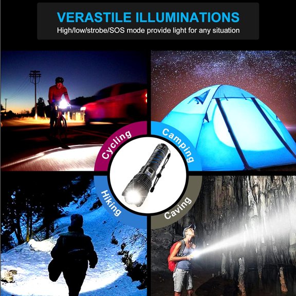 Rechargeable Flashlight, High Lumens Long Beam Super Bright Powerful Flashlight, 5 Mode, Zoomable, Waterproof, Tactical Light for Camping Hiking$$Tools & Hardware Other