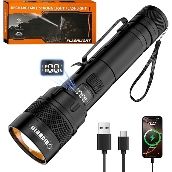 Rechargeable Flashlight High Lumens, Super Bright LED Flash Light with 4 Lighting Modes, IP54 USB-C Handheld linternas for Home Emergencies Camping and Work