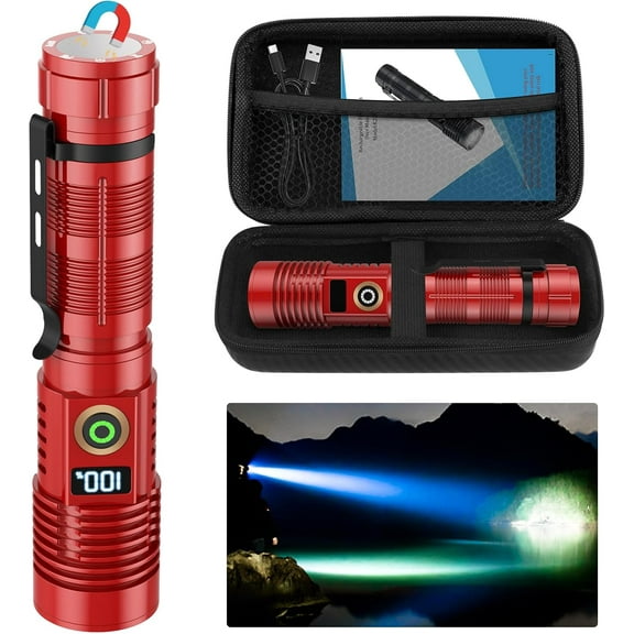 Rechargeable Flashlight High Lumens,Super Bright Magnetic Flash Light with Power Digital Display IPX6 Waterproof for Camping,Hiking,Emergency