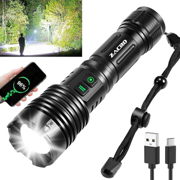 Rechargeable Flashlight High Lumens, Zacro Super Bright LED Flashlight with 6 Modes, Zoomable LED Waterproof Handheld Flashlight for Emergencies, Camping, Home
