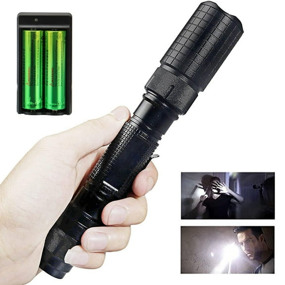 Rechargeable Flashlight, LED Tactical Flashlight, 9000 Lumens Super Bright T6 LED Torch with Clip, Water Resistant, 6 Modes for Camping Hiking Emergency