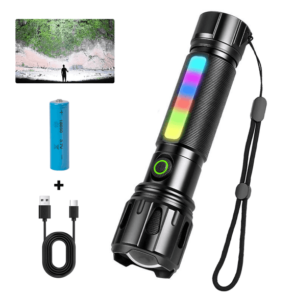 Rechargeable Flashlight with RGB Light, High Lumens 13 Modes Zoomable LED Flashlight with Magnet, Portable Flash Light for Camping, Hiking, Emergency, Home, Travel, Outdoor