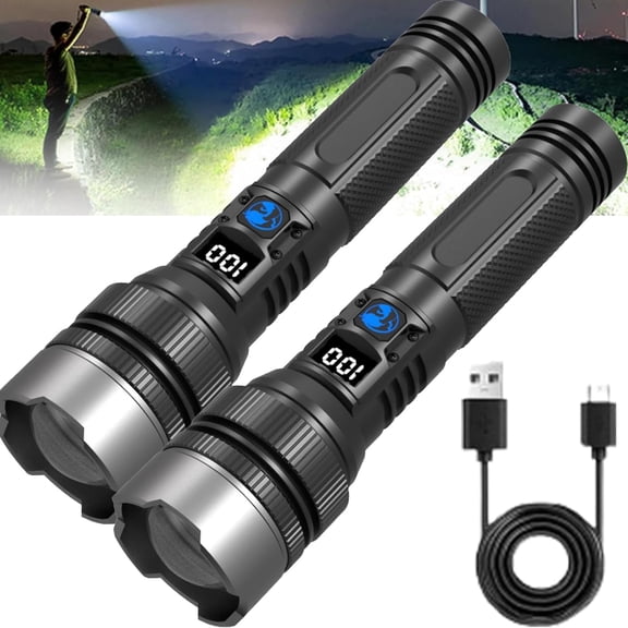 Rechargeable Flashlight, Sky Fire Flashlight with USB Charging, High Lumens Waterproof Torch for Outdoor Camping Emergency Home Use, Three Modes, with Digital Display