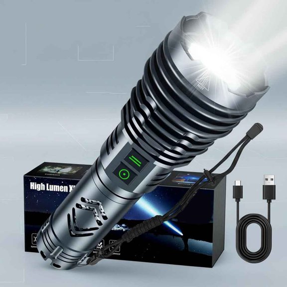 Rechargeable Flashlight, Super Bright LED, Tactical Powerful Waterproof Handheld with Zoomable Modes, USB Output & Long Life Battery for Emergency Camping