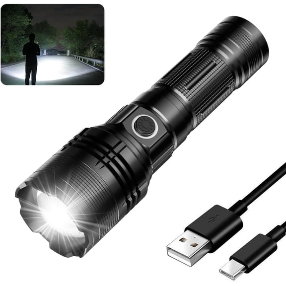 Rechargeable Flashlight, Tactical Flashlights 10000 High Lumens, USB C Bright Flashlights, Handheld LED Flashlight Rechargeable 5 Modes for Home,Camping, Police, etc