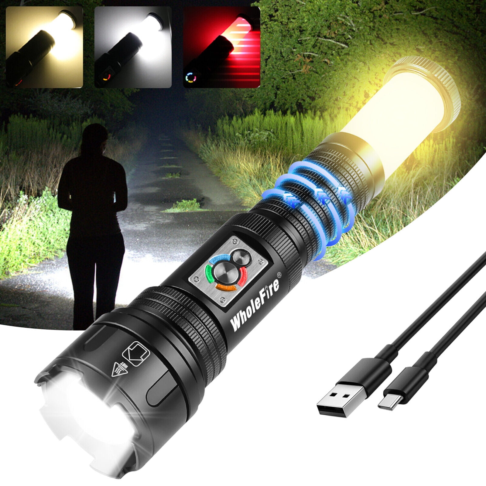 Rechargeable Flashlight with 360° COB Light In XHP99 LED 10Modes COB  Work Light Flashlights for Outdoor Working Camping