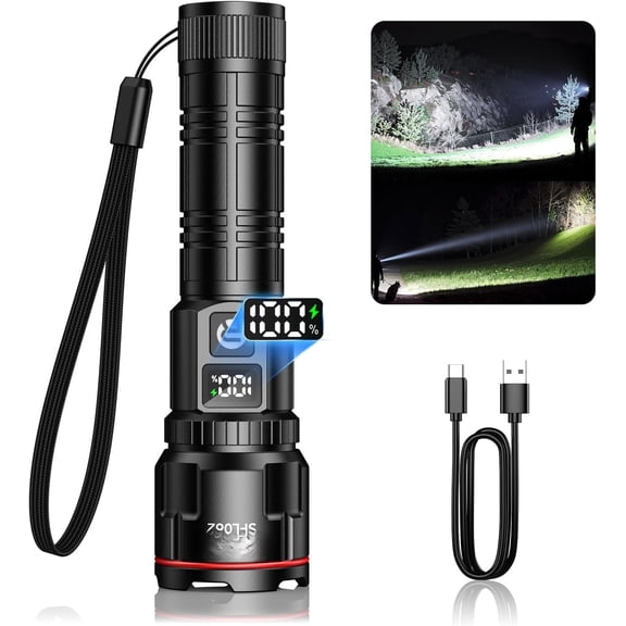 Rechargeable Flashlights 1 Pack, Super Bright High Lumens LED Flashlight with LCD Digital Display, 3 Lighting Modes & Zoomable Handheld Flash Lights for Camping