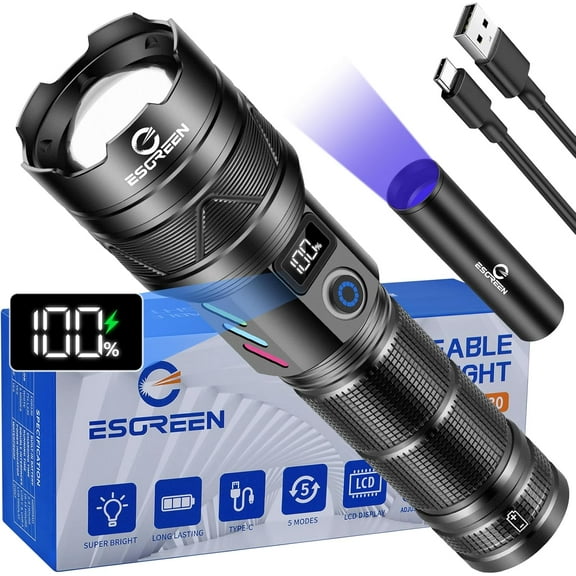 Rechargeable Flashlights 10000 High Lumens, Long Range 5000ft, Super Bright LED Flashlight USB C, Powerd Multi-functional Heavy Duty Strong Flash Light Beam, For Emergency Home Camping