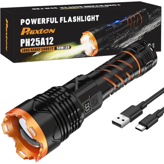 Rechargeable Flashlights 10000 High Lumens Single One Mode Super Bright, High Powered LED Flashlight USB C, High Beam 3280 ft Long Lasting Powerful Heavy Duty Strong Flash Light For Security Hiking
