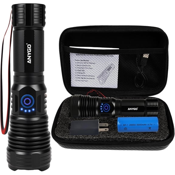 Rechargeable Flashlights 10000 High Lumens, Ultra Bright LED Flashlight USB C Fast Charging, High Powered Handheld Tactical Light with 5000mAh Battery, 5 Modes, Waterproof for Camping, Emergency