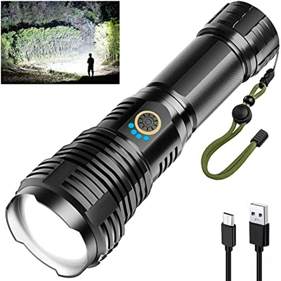 Rechargeable Flashlights 100000 High Lumens, High Power Led Flashlight, XHP70.2 Powerful Tactical Flashlight with Zoomable, 5 Modes, IPX7 Waterproof, Flashlight for Camping, Hiking, Emergencies