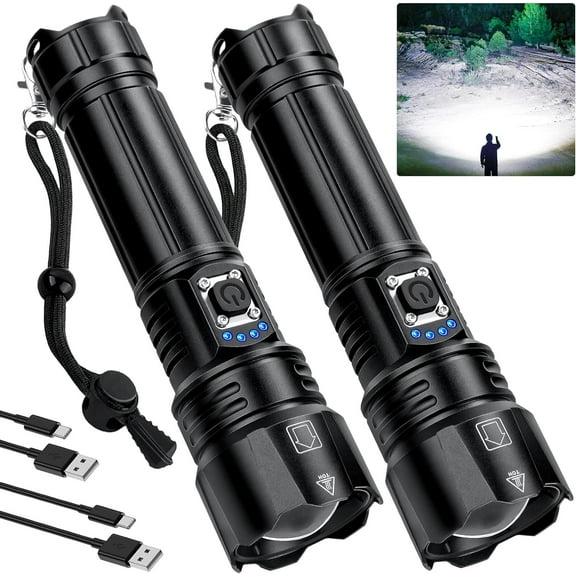 SKNSL Rechargeable Flashlights - 2 Pack Super Bright Powerful Flashlight 990,000 High Lumens with 5 Modes - 12H Long Runtime & IPX6 Waterproof Brightest LED Flash Light for Home Outdoor Camping