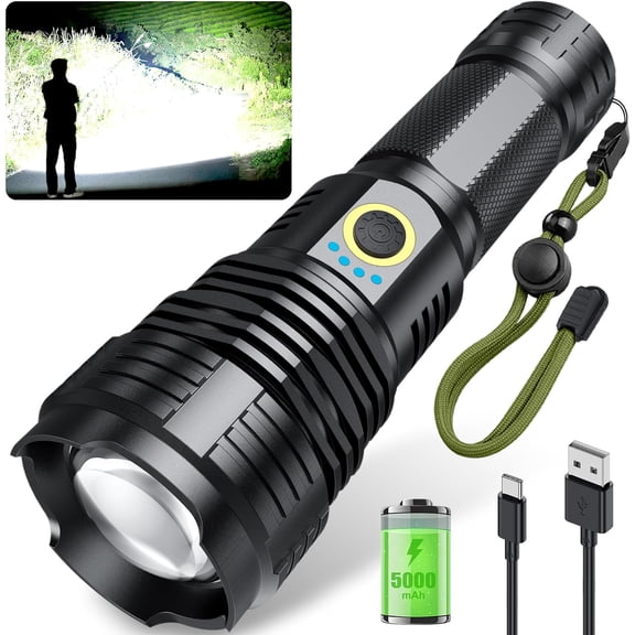 Rechargeable Flashlights 2000.000 High Lumens, Super Bright Flashlight with 10 Modes, LED Tactical Flashlight Waterproof, Powerful for Camping, Hiking, Hunting and Emergencies
