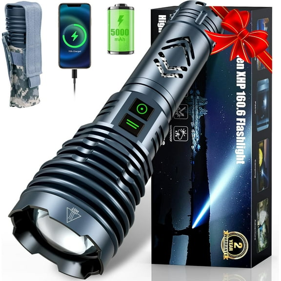 Rechargeable Flashlights 4000.000 High Lumens Super Bright LED Flashlight Flash Light Powered by Battery|25H Long Life|Holster|Zoomable 6Modes|Waterproof Tactical Flashlights for Camping Outdoor Home