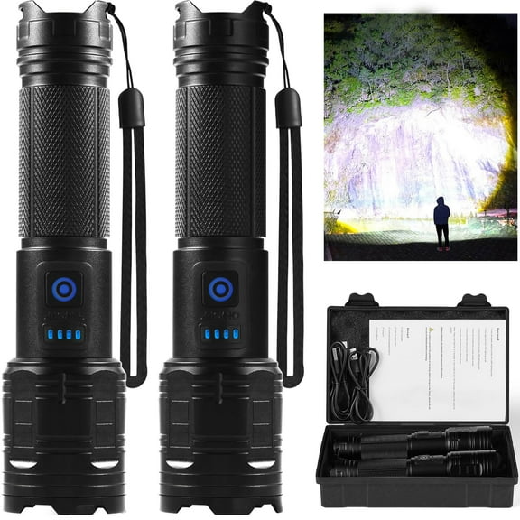 Rechargeable Flashlights 90,000 High Lumen, 2 Pack Super Bright LED Flashlight with 5 Modes, High Powered Flash Light for Home, Camping, Outdoor