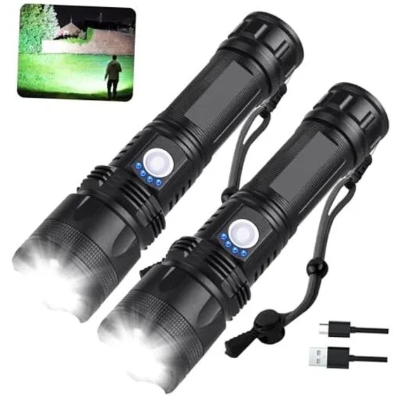 Rechargeable Flashlights 90,000 High Lumens - 2 Pack, Super Bright LED Flash
