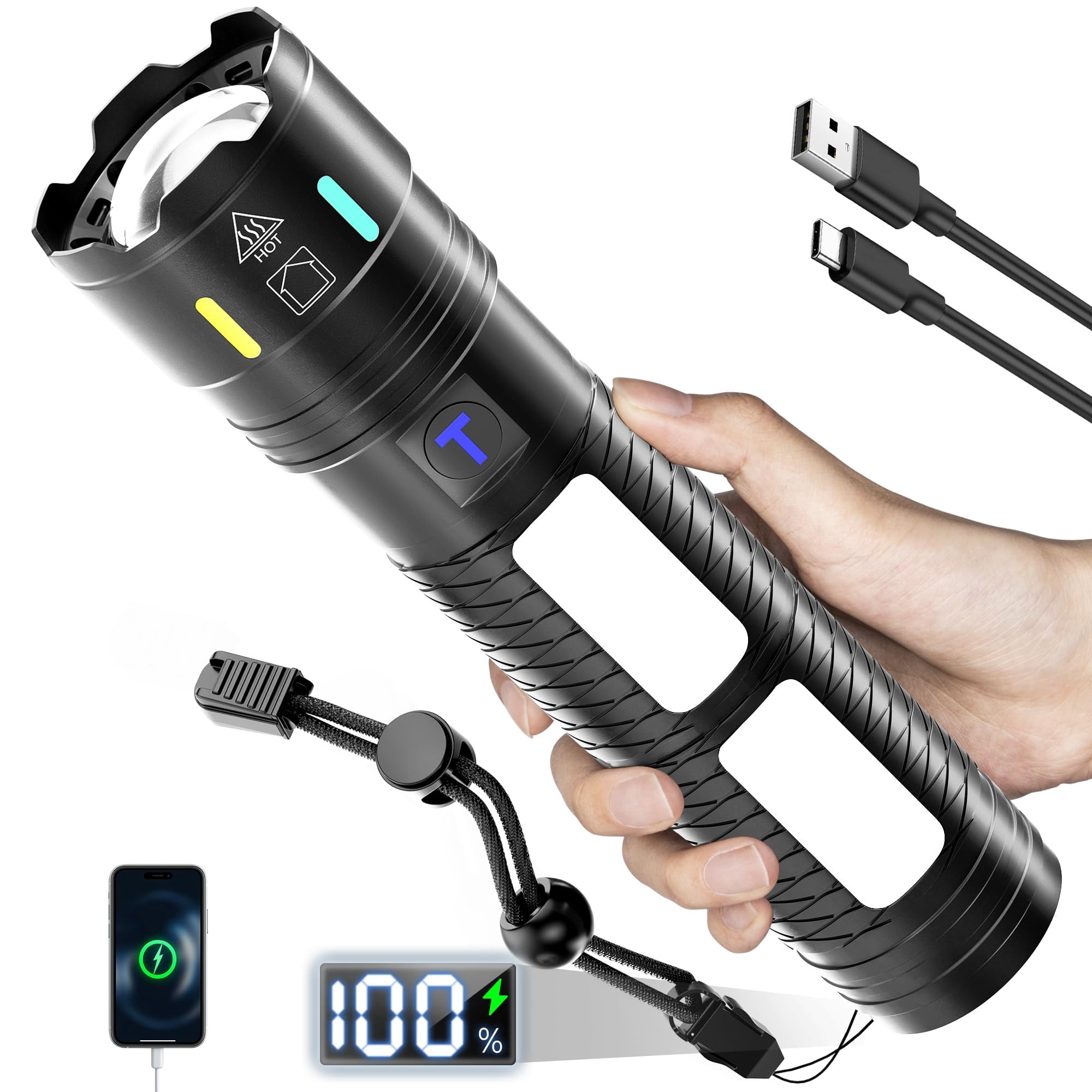 Rechargeable Flashlights 990 000 High Lumens  Super Bright Flash Light Long Range 5000ft 4 Mode With Red Led Flashing Flashlight Beam For Home Emergency Camping