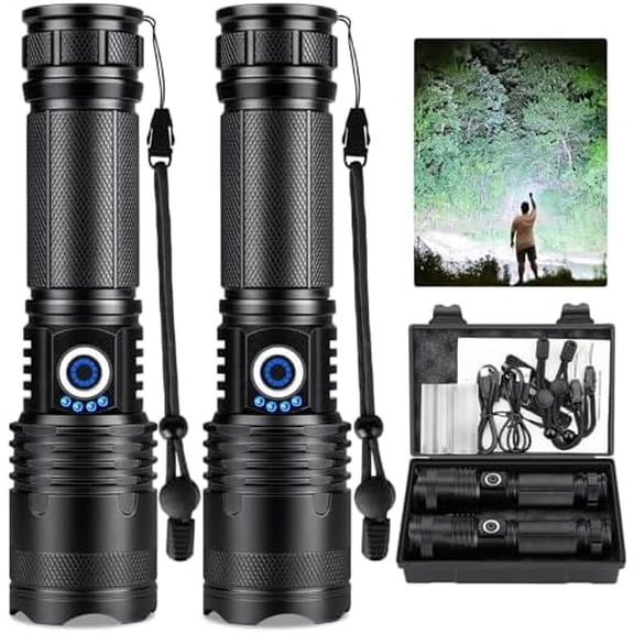 Rechargeable Flashlights 99000 High Lumens 2 Pack, Led Super Bright Flashlight with 5 Modes & IPX7 Waterproof, 15H Running Time, High Powered Flash Light for Home Camping Home Emergencies$$