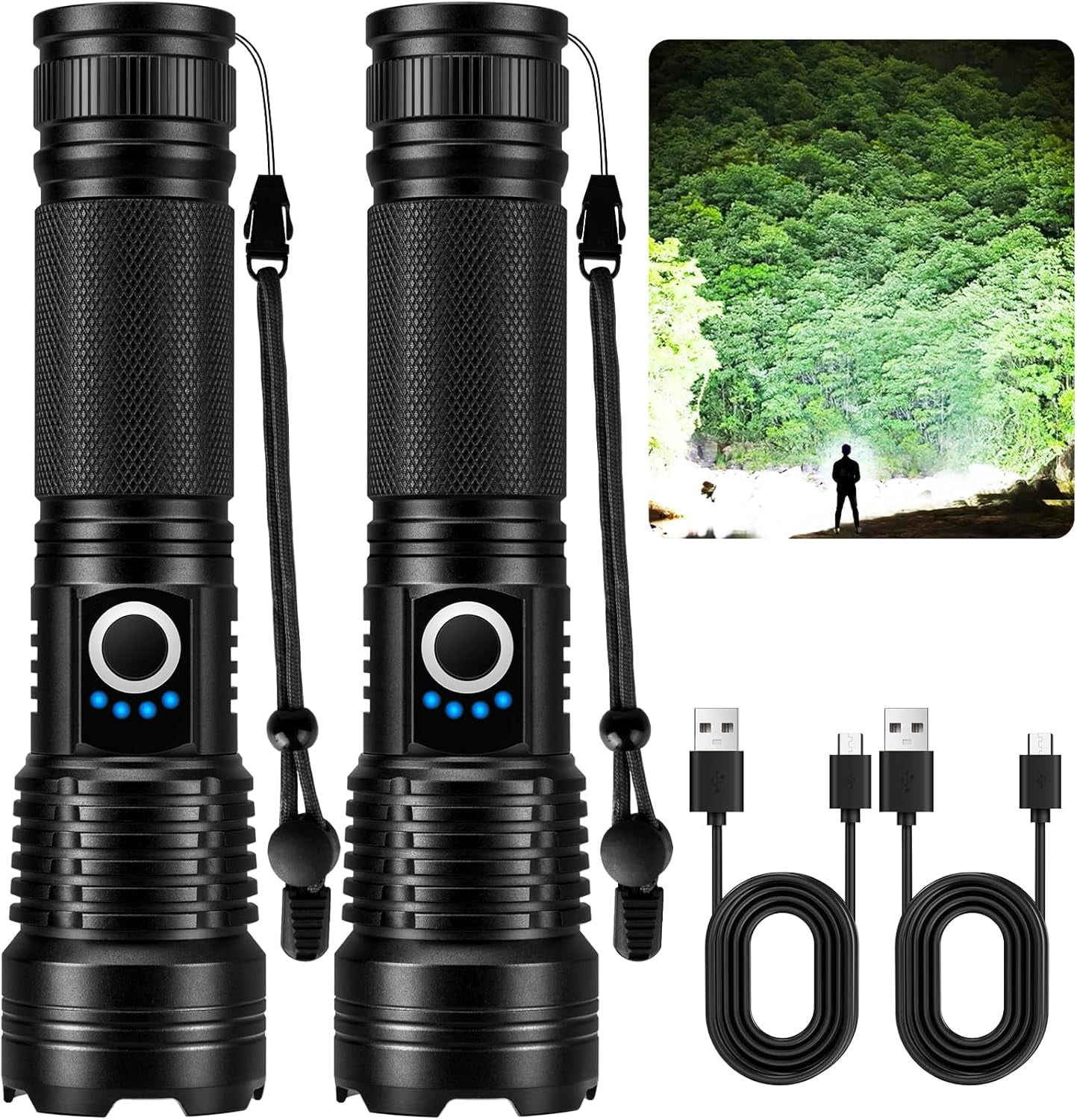 Rechargeable Flashlights 99000 High Lumens - 2 Pack, Super Bright LED Flashlight Rechargeable with 5 Light Modes, High Powered & IPX7 Waterproof Flash Light for Camping, Home
