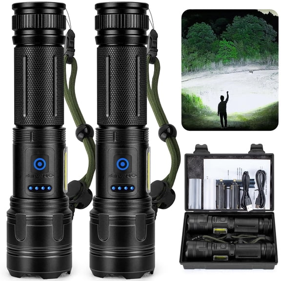 Rechargeable Flashlights,99000 High Lumens LED Flashlight,Super Bright Flashlight with 7 Modes,Cob Side Light,IPX7 Waterproof, Powerful Flash Light for Home, Camping, Hiking(2 Pack)