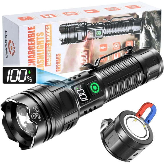 Rechargeable Flashlights High Lumens 10000 2 Modes High/Low, Super Bright Magnetic LED Flashlight Long Distance 3280FT, Powerful Long Lasting Strong Flash Light USB C with Clip for Hiking
