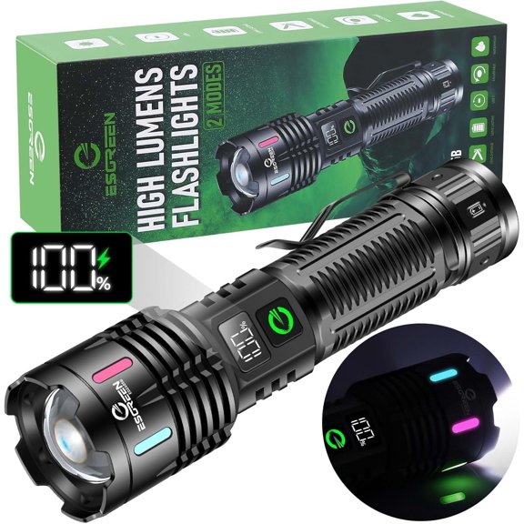 Rechargeable Flashlights High Lumens 10000 Single 2 Modes, Super Bright LED Flashlight USB C Long Distance 3280ft, Long Lasting 10H Heavy Duty Flash Light for Camping Hiking