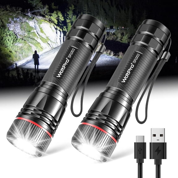 Rechargeable Flashlights High Lumens, 2 Pack 10H Long Lasting Super Bright EDC Flashlight, LED Mini Tactical Flash Lights for Camping Emergency, Drop & Water Resistant (Battery Included)