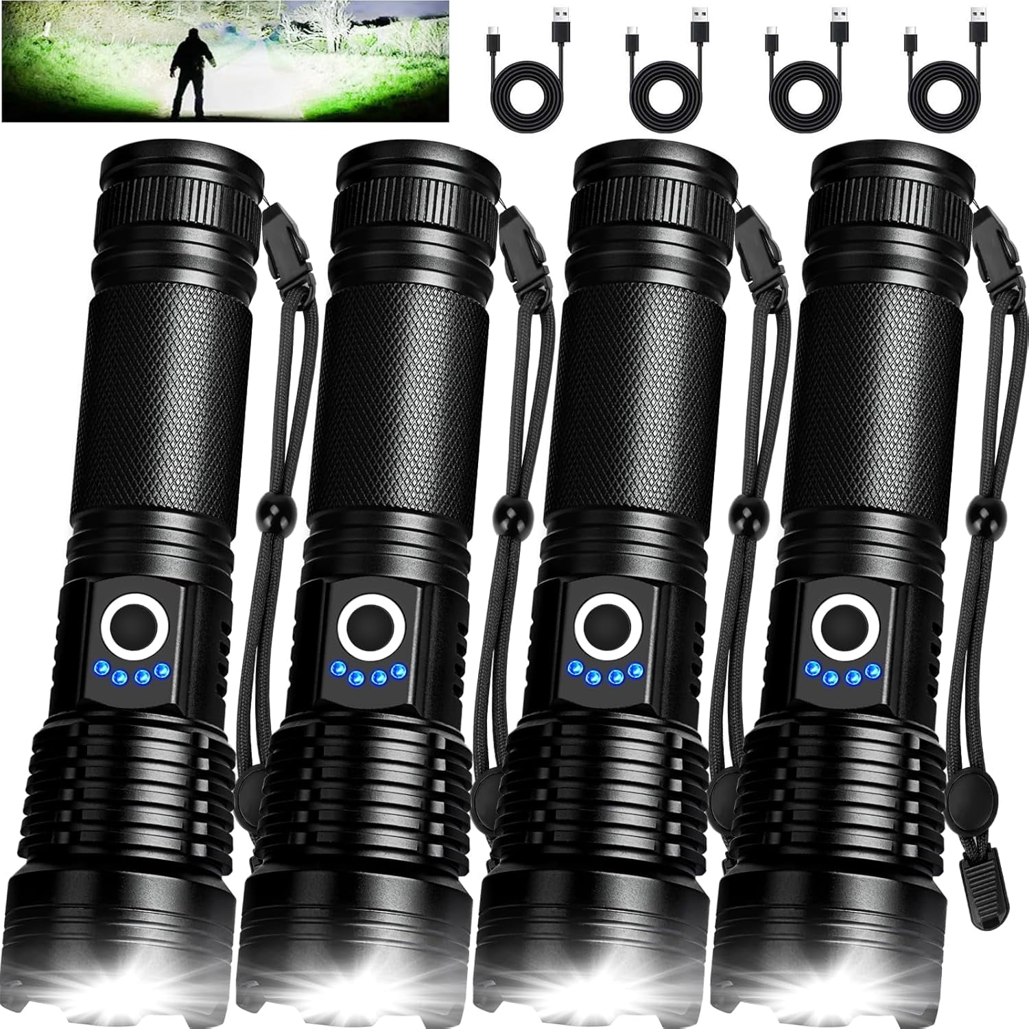 Flashy Flashlights Rechargeable Flashlights High Lumens, 4 Pack 99,000 Lumens Super Bright ...