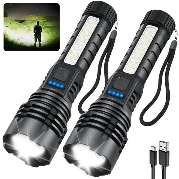 Rechargeable Flashlights High Lumens, 7Mode Super Bright Flashlight Powerful, Adjustable Tactical Flash Light High Powered, LED Flashlights for Home Emergency Hunting Camping Essentials Gear