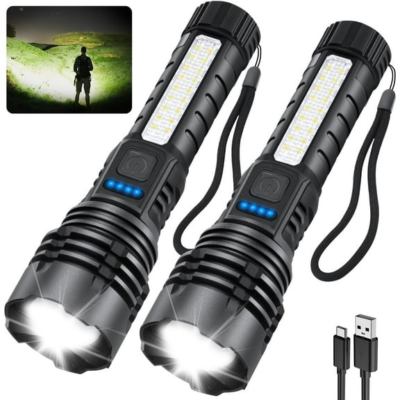 Rechargeable Flashlights High Lumens, 7Mode Super Bright Flashlight Powerful, Adjustable Tactical Flash Light High Powered, LED Flashlights for Home Emergency Hunting Camping Essentials Gear