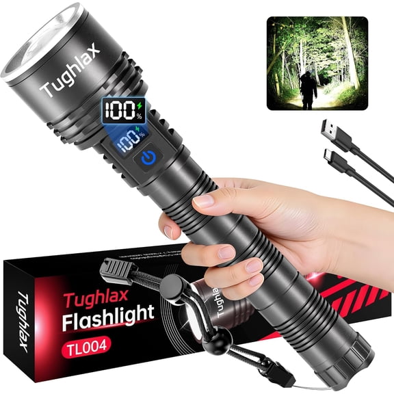 Rechargeable Flashlights High Lumens, 90,000 Lumens Super Bright LED Flashlight Tactical Flashlight with LCD Digital Display, 5 Modes Zoomable Waterproof Powerful Handheld Flashlight for Home