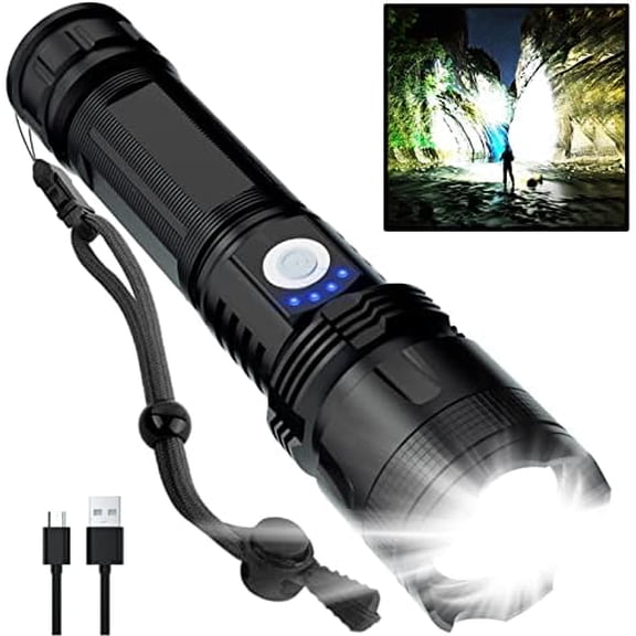 Rechargeable Flashlights High Lumens, 90000 Lumens Super Bright LED Flash Light, 5 Modes, IPX5 Waterproof Handheld Flash Light for Home, Emergencies, Camping$$Tools & Hardware Other