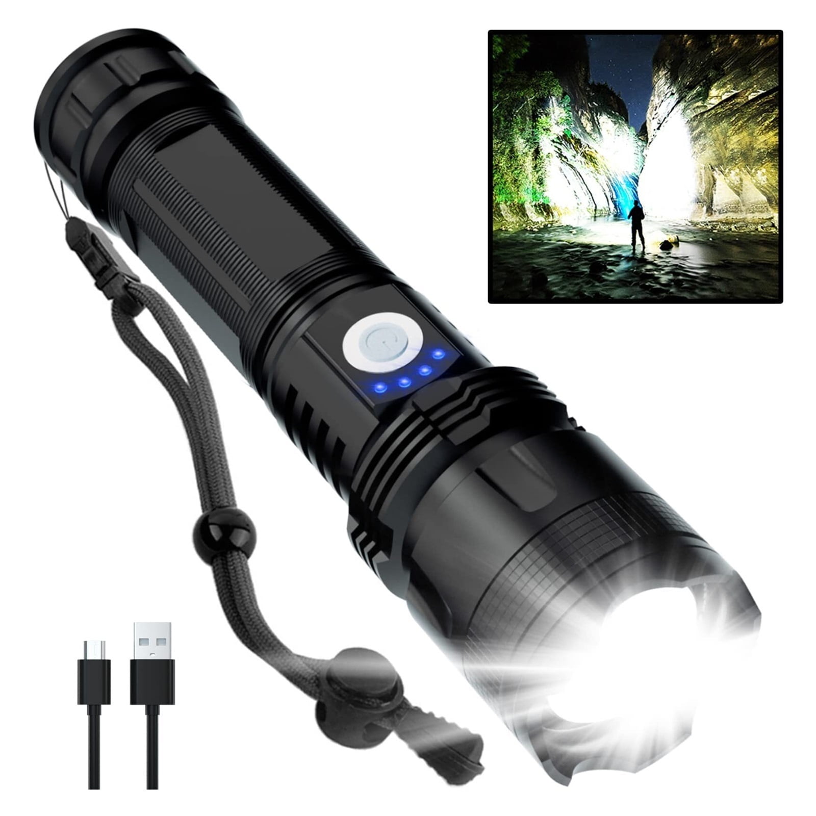 Rechargeable Flashlights High Lumens, 990,000 Lumens Super Bright LED Flash Light, 5 Modes, IPX6 Waterproof Handheld Flash Light for Home, Emergencies, Camping