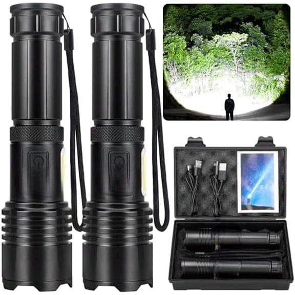 Rechargeable Flashlights High Lumens, 99000 LM Super Bright Flashlight with 7 Modes, Adjustable Powerful Flash Light with COB Light, Waterproof Handheld Flashlight for Home Camping Hunting