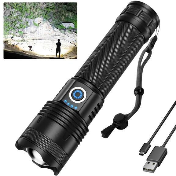 Rechargeable Flashlights High Lumens Flash Light 900000 Lumens Super Bright Led Flashlight 5 Modes Brightest Flashlight 12H Running Time Outdoor Flashlights Home/Camping IPX6 Waterproof