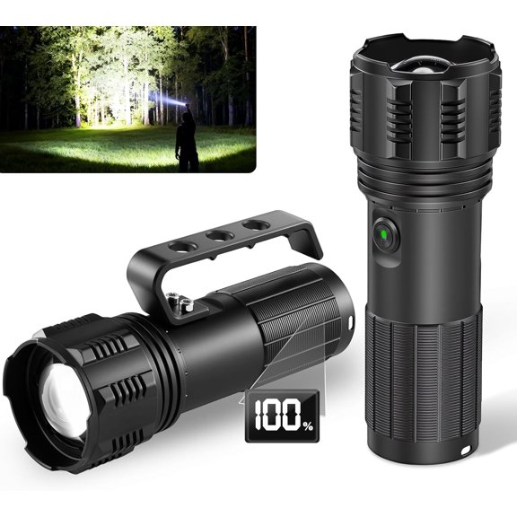 Rechargeable Flashlights High Lumens with Handle, Super Bright Flashlight Rechargeable, High Powered Flashlights with Digital Display, 5Mode Adjustable Handheld LED Flashlight for Camping Home