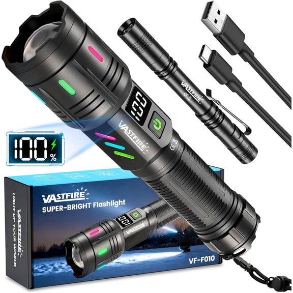 Rechargeable Flashlights High Lumens Long Range 5000ft, Super Bright LED Flashlight with LCD Display, USB Long Lasting High Powered Handheld Flash Light for Camping Hiking Emergency