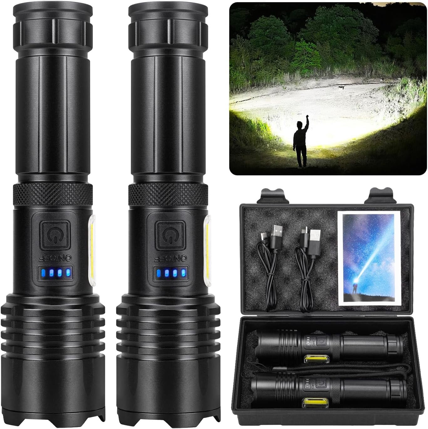 Rechargeable Flashlights High Lumens, Super Bright Flashlight with 7 Modes, Waterproof LED Flashlight, Handheld Powerful Flashlights for Camping, Emergencies, Home (2 Pack)