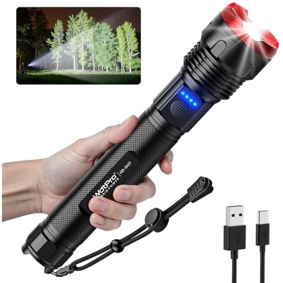 Rechargeable Flashlights High Lumens, Super Bright Flashlight, Powerful LED Flashlight with 5 Modes, Adjustable Focus, IPX7 Waterproof, Type-C & USB Charging for Emergencies$$Tools & Hardware Other