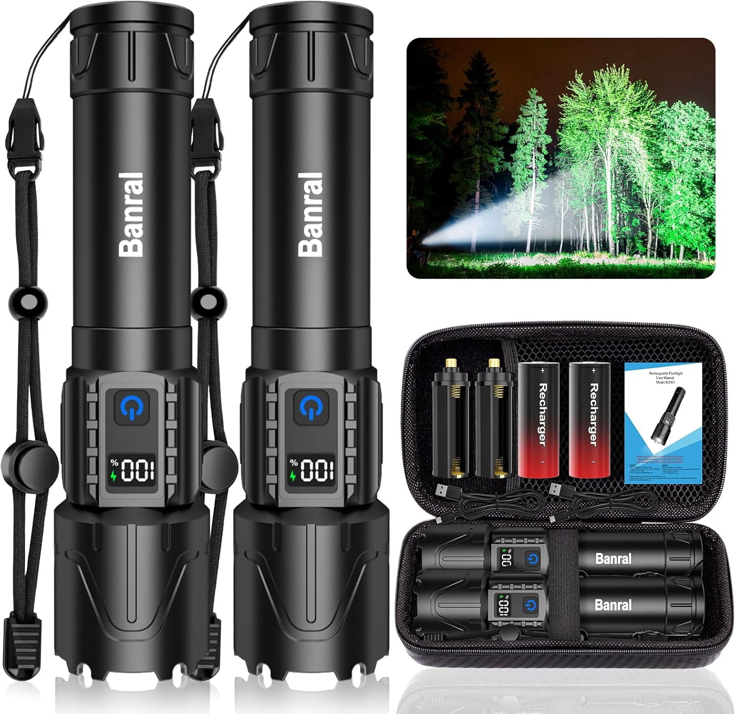 Rechargeable Flashlights High Lumens - Super Bright LED Flash Light, Powerful Waterproof Handheld USB C Flashlight for Camping,Emergencies,Home,5 Modes,Zoomable (2, Black)