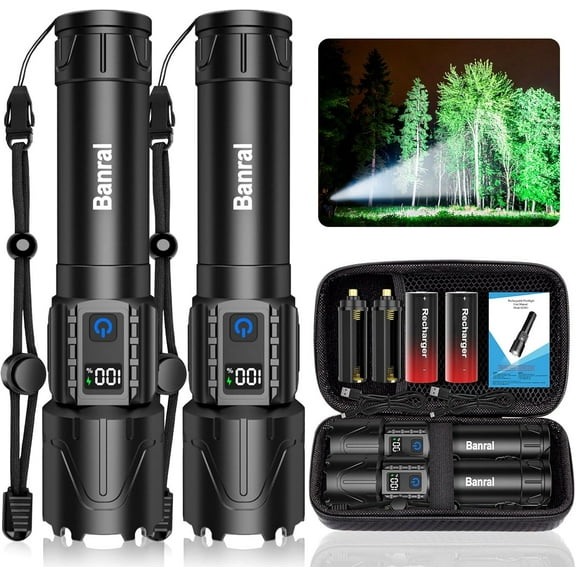 Rechargeable Flashlights High Lumens - Super Bright LED Flash Light, Powerful Waterproof Handheld USB C Flashlight for Camping,Emergencies,Home,5 Modes,Zoomable (2, Black)