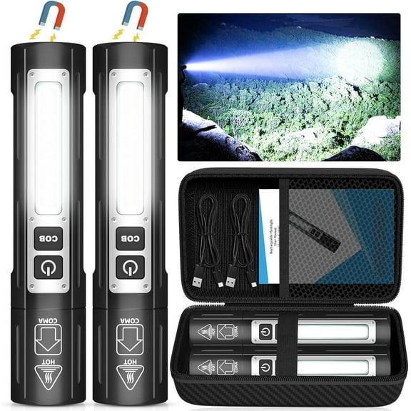 Rechargeable Flashlights High Lumens - Super Bright Small Pocket Magnetic Flashlight, 8 Modes LED Tactical Flash Light, Dual Button Powerful Work Light for Car,Home,Camping,Emergency (2, Pure Black)