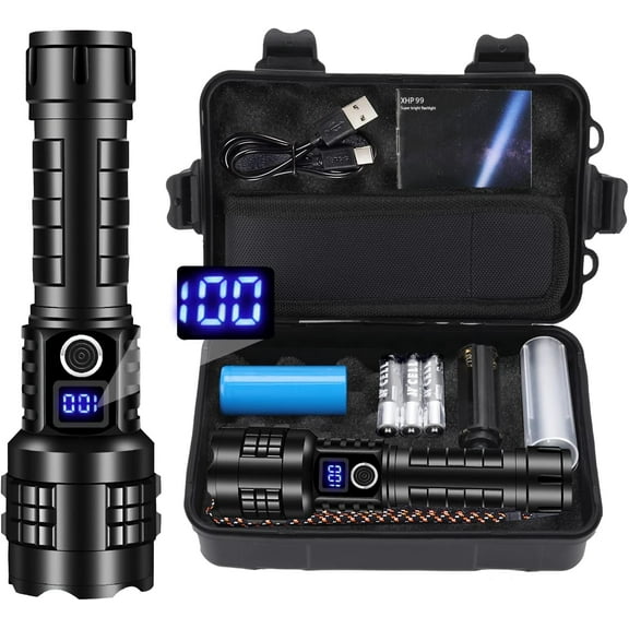 Rechargeable Flashlights High Lumens XHP99 990000 Lumens Brightest LED Tactical Flashlights Super Bright High Powered Flash Light, Powerful Handheld Hunting Flashlight for Emergency Hiking Battle