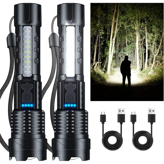 Rechargeable Flashlights for Home Outdoor [2 Pack] Flashlights High Lumens Rechargeable, Super Bright 7 Modes IPX6 Waterproof Zoomable Powerful LED Flash Lights for Camping, Emergencies