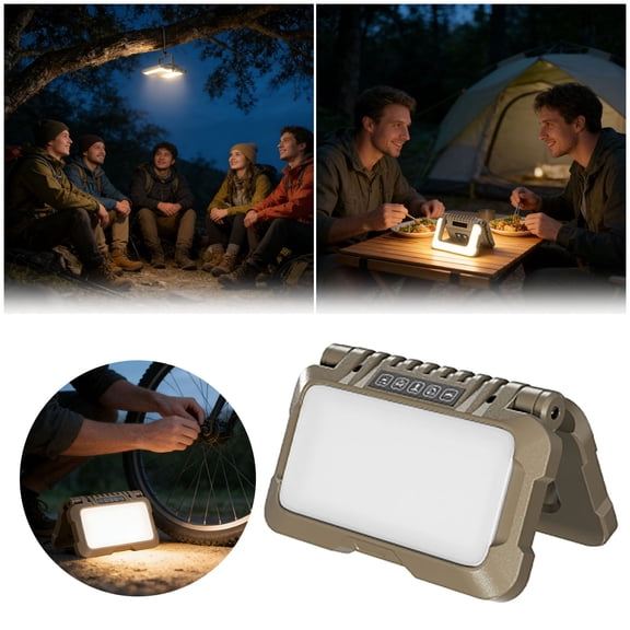 Rechargeable Foldable Camping Lantern - Multiple Lighting Modes, Hanging Hook, Waterproof Emergency Light for Hiking, Backpacking & Outdoor Use (Khaki)