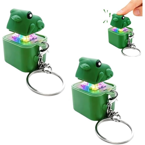Rechargeable Frog Noise Maker Keychain, LED Light Sound Button & Keyboard Fidget Toy Clicker, for Stress Relief, Fun Novelty Gift (2 Pack)