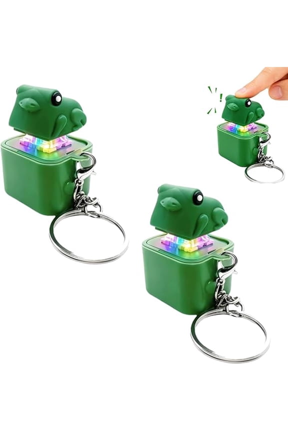 Rechargeable Frog Noise Maker Keychain, LED Light Sound Button & Keyboard Fidget Toy Clicker, for Stress Relief, Fun Novelty Gift (2 Pack)